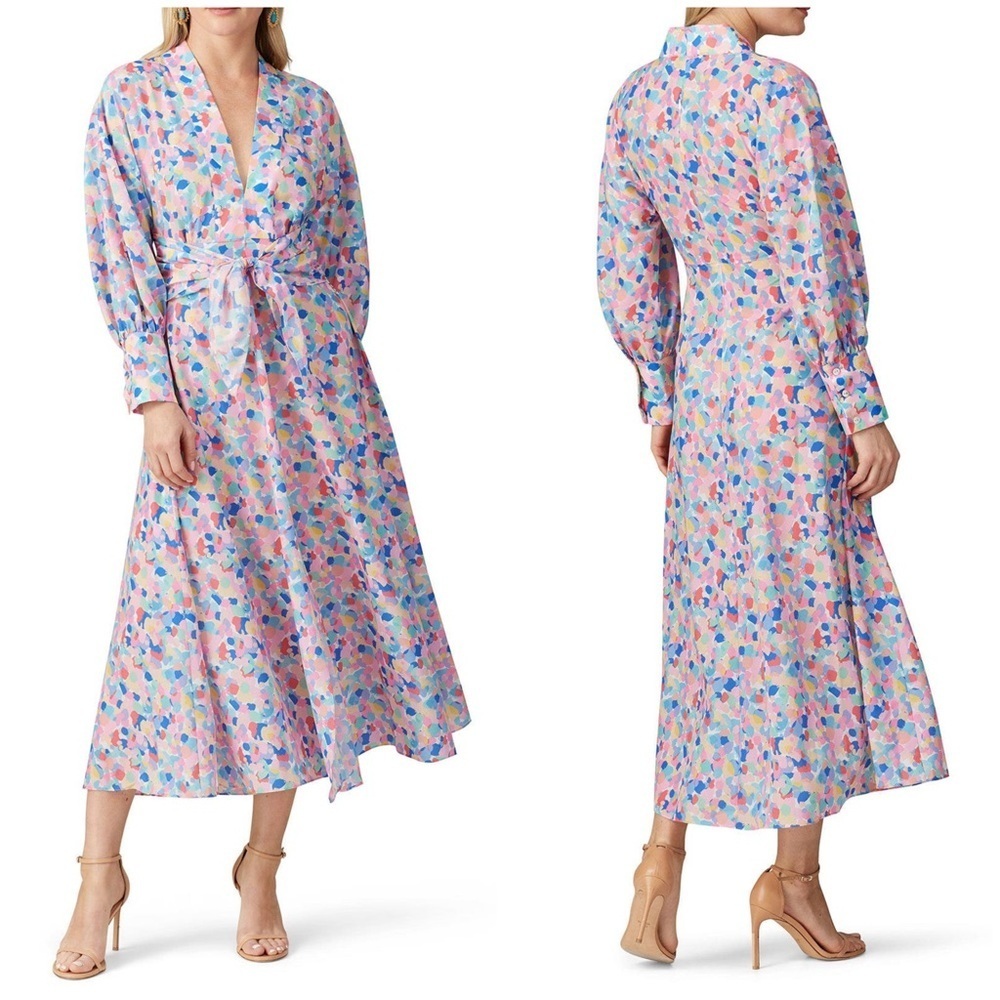 New! Paloma Blue Colorful Printed Patterned Waist Tie Midi Dress 💗 Medium